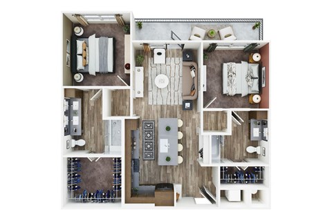 Floor plan for 2 beds, 2 baths, 1103 sqft